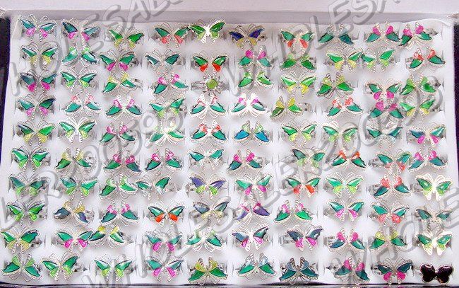 100pc Adjustable Butterfly Mood Children Rings/Credible  