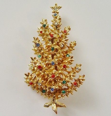 Signed ART Vintage Christmas Tree Brooch Pin  