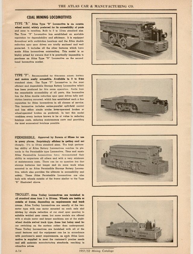 Atlas Car Metal Mining Locomotives Coal Mine 1951 AD  