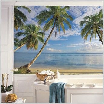 New XL BEACH WALLPAPER MURAL Palm Trees Wall Murals Tropical Decor 