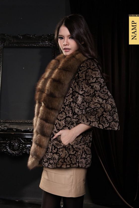   SAGA FURS Womens Top luxury (velvet mink printing )MINK Coat  