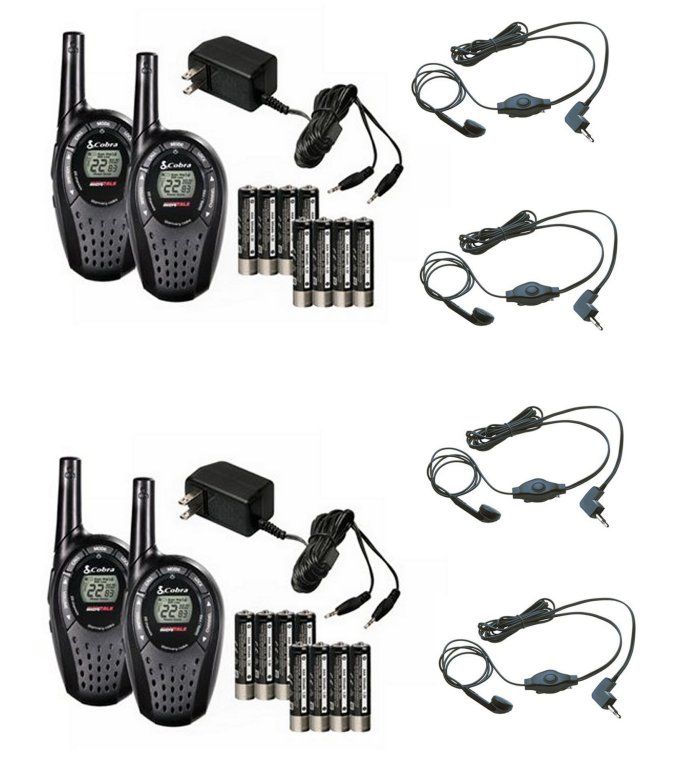 Pair COBRA CXT225 20 Mile GMRS/FRS 2 Way Radio Walkie Talkies + (4 