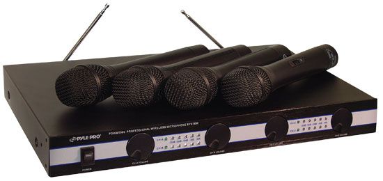 NEW 4 MIC VHF WIRELESS CORDLESS MICROPHONE SYSTEM  