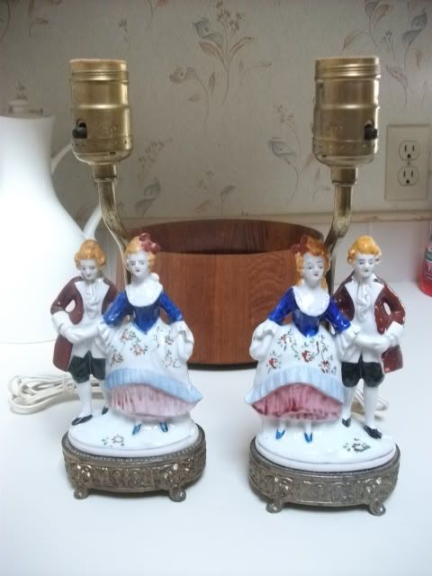 Antique 18th cen french lady man lamps vtg table art  