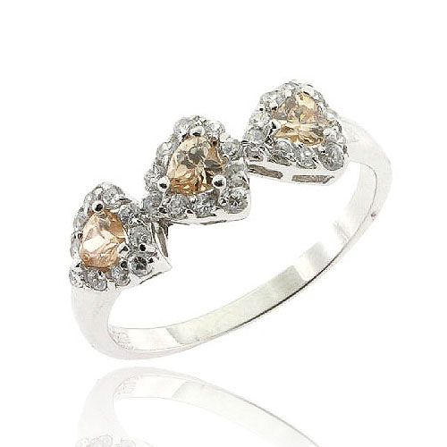   Stone Champagne Cubic Zirconia Sterling Silver Womens Fashion Ring