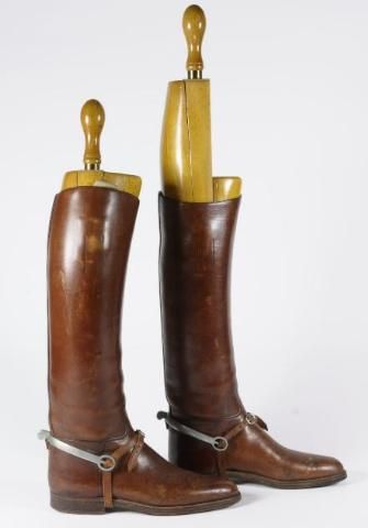 Antique Custom Made English Military Riding Boots w Spurs & Wooden 