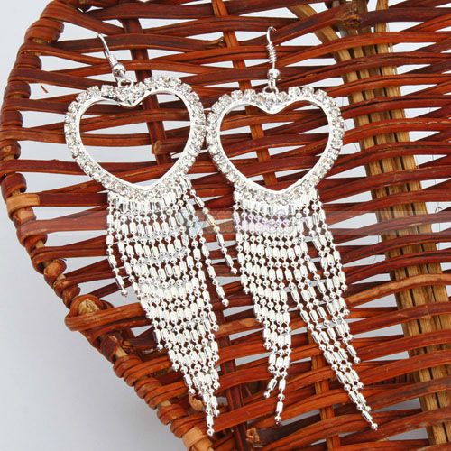    shaped Tassel Style Full Rhinestone Silver plated Dangle Earrings