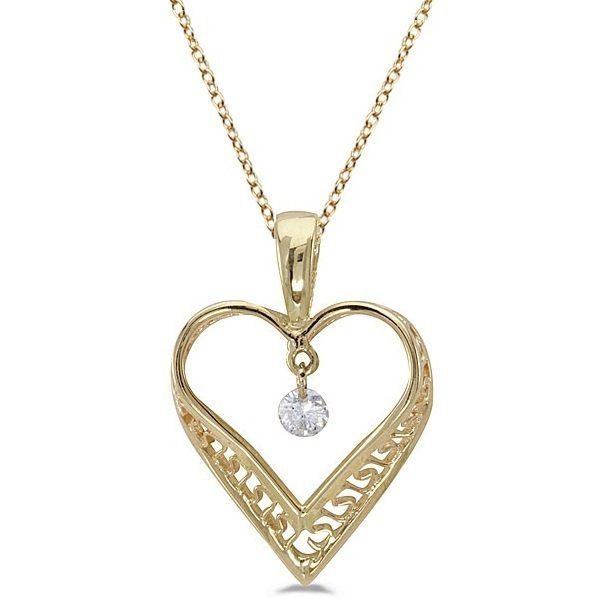 Diamond Open Heart Pendant Necklace 14k Yellow Gold  