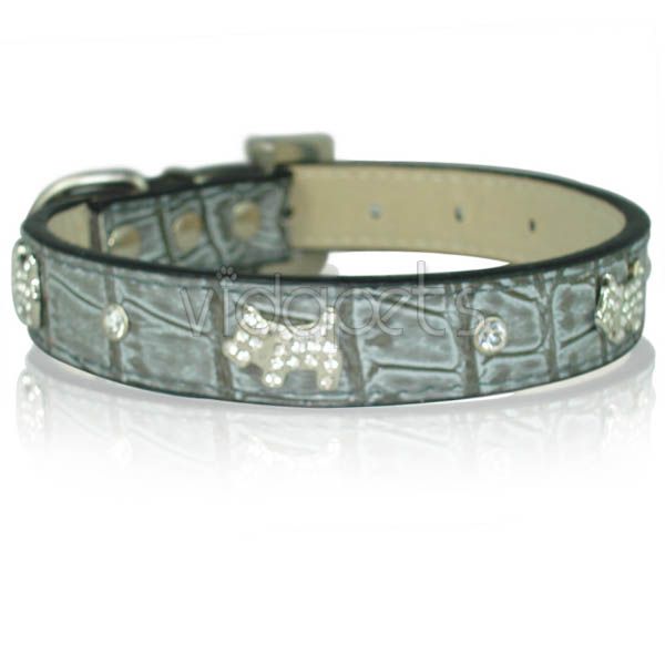 11 Gray Leather Rhinestone Dog Collar Small S  