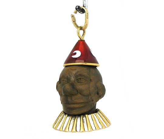 STUNNING 18K GOLD TIGER EYE ENAMEL PIERROT CLOWN CHARM  