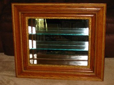 Antique Oak Gesso Frame Made into Mirror Curio w Shelf  