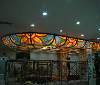 LARGE HAND MADE STAINED GLASS RESTAURANT CEILING  