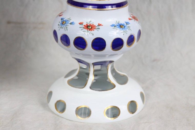 L237 ALEXANDER PFOHL BOHEMIAN IVORY CUT / COBALT CRYSTAL HD PAINTED 