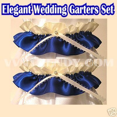 IVORY ROYAL BLUE RHINESTONE WEDDING GARTER GARTERS NEW  