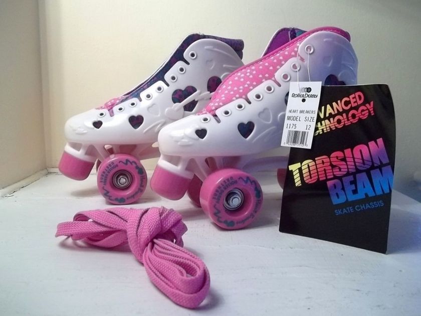 VINTAGE RARE HEART BREAKERS GIRLS ROLLER DERBY SKATES NEW SIZE 12 PINK 