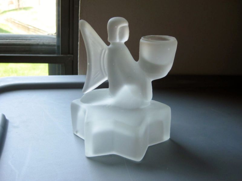 Vintage Smith Frosted Glass Candleholder Angel Figurine  