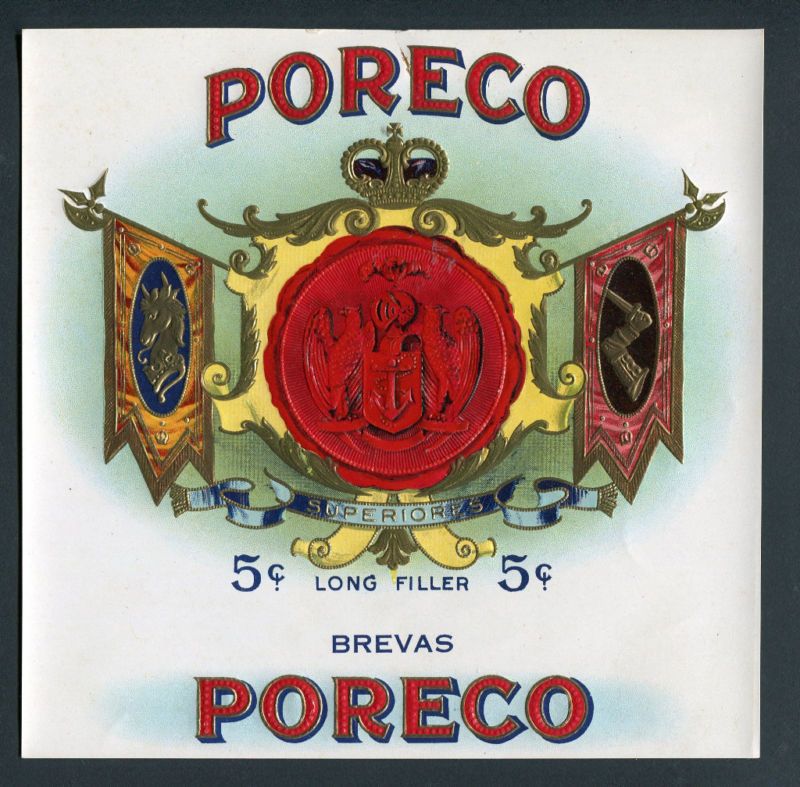 PORECO CIGAR LABEL GOLD CROWN EAGLES ANCHOR  BANNERS  