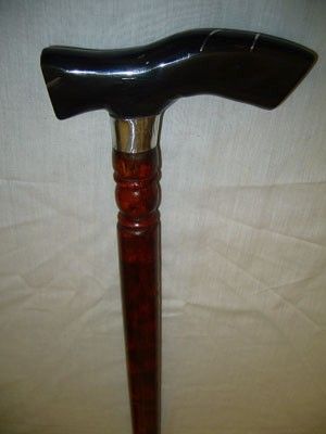 HAND CARVED BLACK HORN&AFRICAN WOOD WALKING STICK/ CANE  