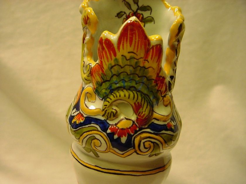 Antique French ROUEN Hand Painted Signed Faience Vase  