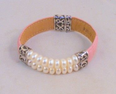 HONORA PINK LEATHER STERLING & PEARL BRACELET  