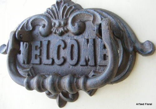 Cast Iron WELCOME Door Knocker Fleur De Lis Scroll  