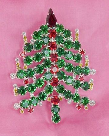   SWAROVSKI MULTI COLOR CRYSTAL CHRISTMAS TREE CANDLE PIN BROOCH LARGE