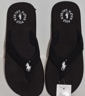 POLO RALPH LAUREN TERO Flip Flops Black Top Strap Black Sole, White 