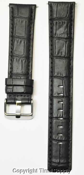 22 mm BLACK LEATHER WATCH BAND CROCO EXTRA LONG XXL  