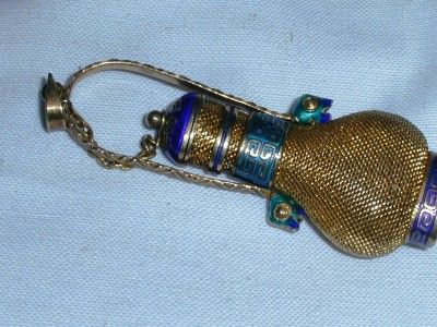 GREAT SILVER ENAMEL INTRICATE VASE PENDANT W/ MOVABLE CAP  