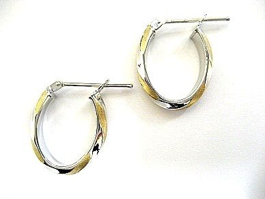 14K Real Two tone Gold Hoops Hoop Earrings New  