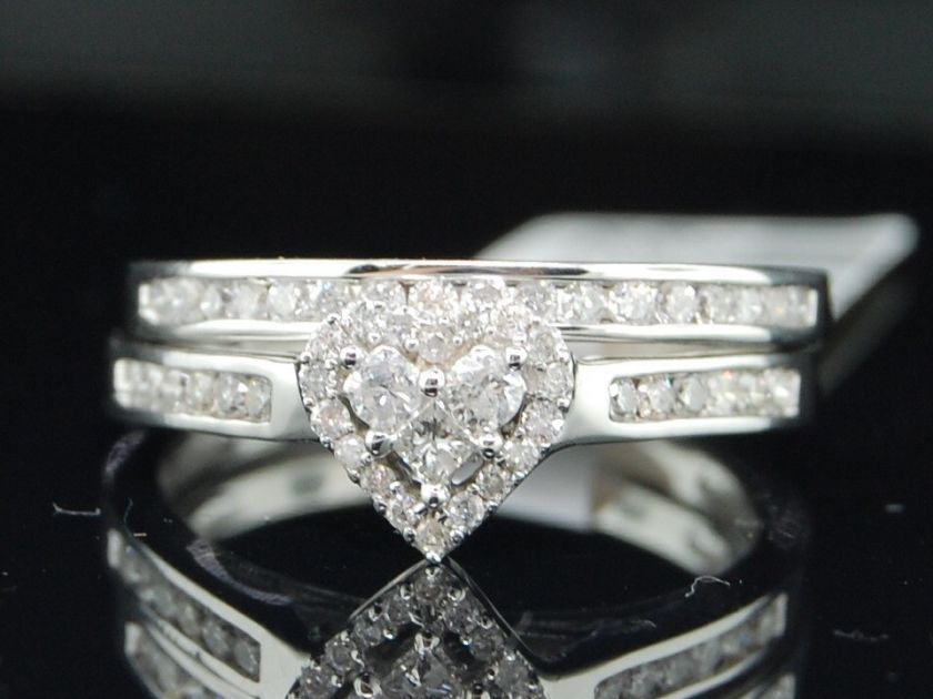   GOLD PRINCESS CUT DIAMOND ENGAGEMENT RING HEART BRIDAL SET BAND  