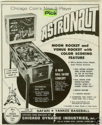 CHICAGO COIN rare 1969 ASTRONAUT Pinball Machine ADVERT  