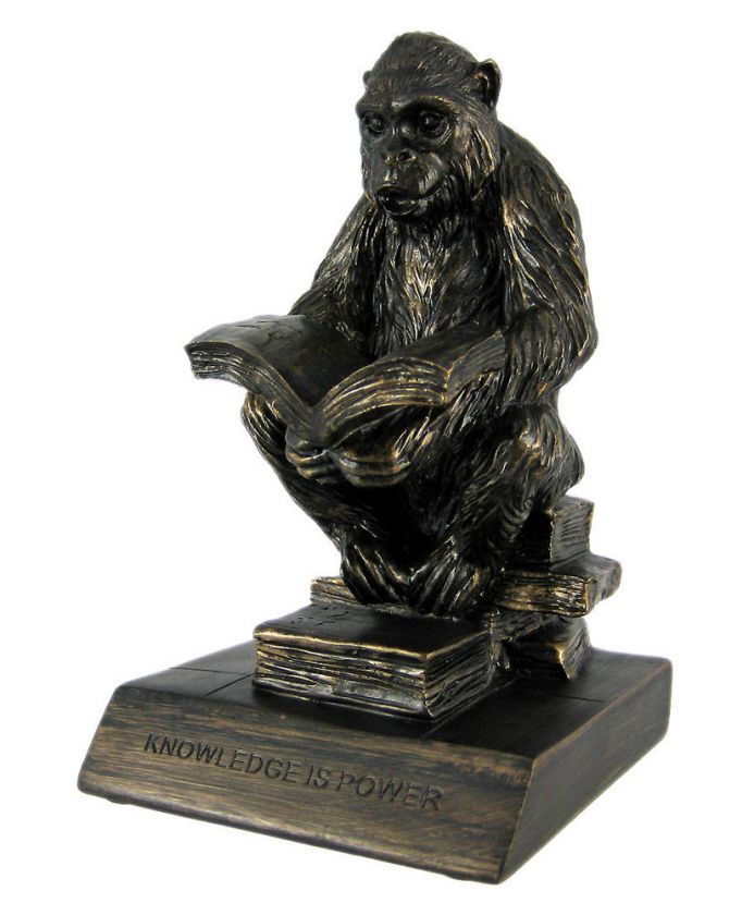 Bronze Finish Reading Monkey Paperweight Knowledge  