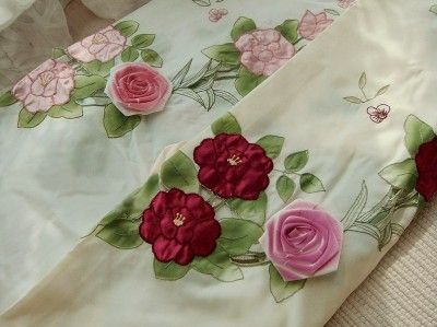 Applique Embroidery Rose Shower Curtain + Valance RED  