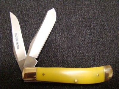   SS Kissing Crane Yellow Comp Mini Trapper Pocket Knife NIB KC3218 MJB