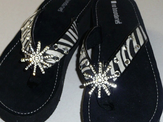 BLACK flip flops with swarovski large crystals