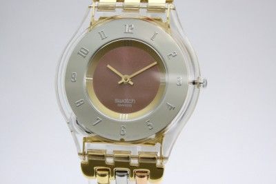 New Swatch Skin Classic Women Steel Tri Gold Band 15 cm Slim Watch 