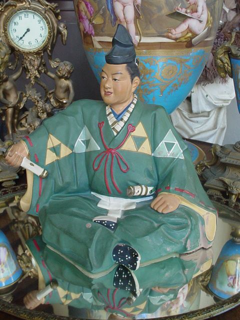 JAPANESE 1950s SATO HAKATA SAMURAI WARRIOR CLAY DOLL STATUE NR  