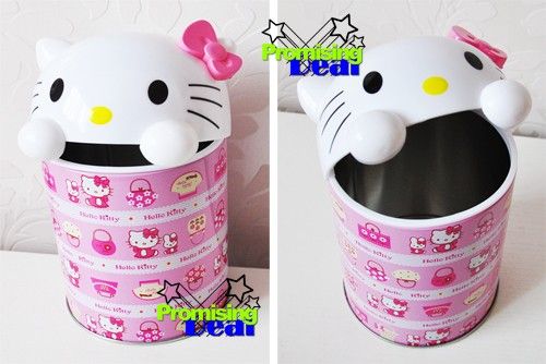 Hello Kitty Trash Can Waste Garbage Bin Wastebaskets  