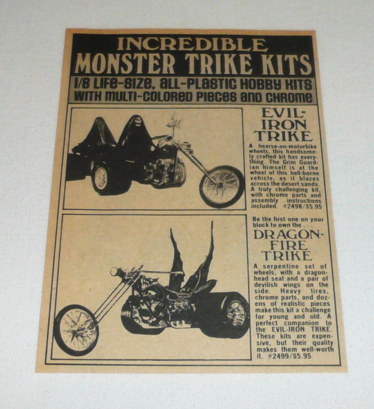 1974 Revell model kits ad ~ EVIL IRON TRIKE, DRAGON FIRE TRIKE  