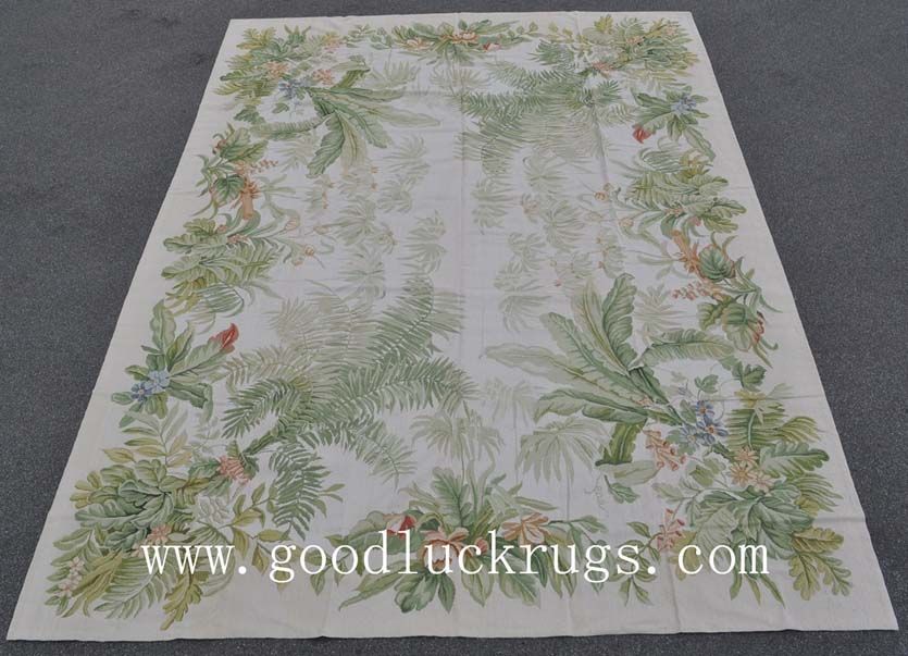 x12 Handmade Tropical Palm Tree Foliage Cabbage Roses Needlepoint 