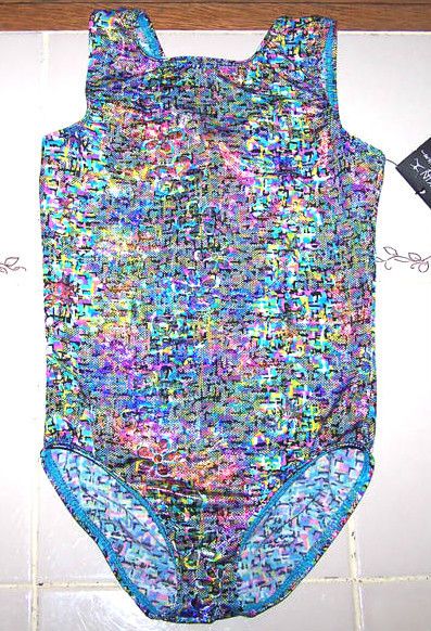 Nwt New Danskin Leotard Gymnastics Hologram Rainbow 6 7  