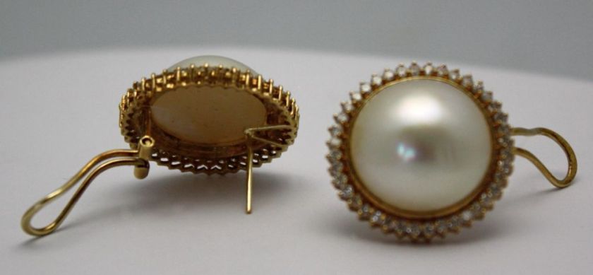 VINTAGE LARGE MABE PEARL AND DIAMOND 14K EARRINGS  