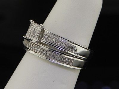 LADIES + MENS WEDDING BAND ENGAGEMENT DIAMOND TRIO SET  