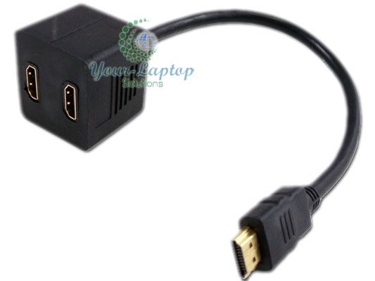 Gold HDMI Y Splitter Cable Adapter 1 Male to 2 Female Two Way 1080P 