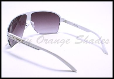   Mens SPORTY RACER HALF RIM Fashion Sunglasses WHITE w/ BLACK  